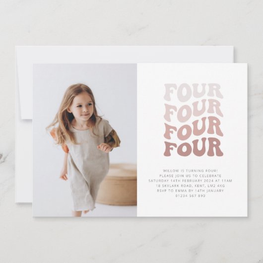 レトロな ブッシュピンクの風景写真招待状 招待状 (正面)