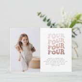 レトロな ブ ラッシュピンクの風景写真招待状 招待状 (スタンド正面)