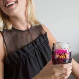 レトロな「ラヴで酔っぱらって」独身最後の女友達パーティー ステムなしワイングラス