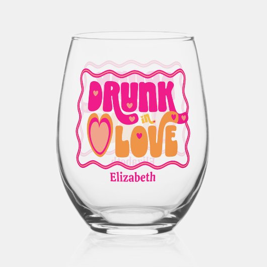 レトロな「愛酔い」独身最後の夜のパーティー ステムなしワイングラス (裏面)