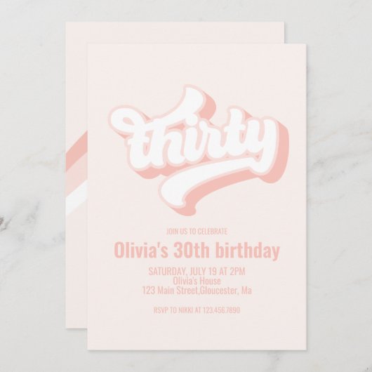 レトロな 30歳の誕生日 ピンク 招待状 (正面/裏面)