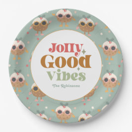 レトロな「Jolly Good Vibes」クリスマスパーティー ペーパープレート