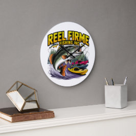レトロな「Reel Firme Fishing Inc」バス&カヤックウォールクロック ラージ壁時計
