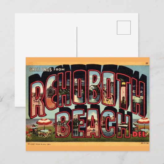レトロな Rehoboth Beach ポストカード (正面/裏面)