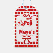 レトロな「 She's Ready to Pop 」ソーダベビーシャワー ギフトタグ (正面)