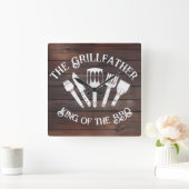 レトロな"The Grillfather: おもしろいBBQギフト" スクエア壁時計 (ホーム)