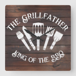レトロな"The Grillfather: おもしろいBBQギフト" スクエア壁時計