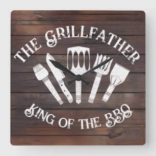 レトロな"The Grillfather: おもしろいBBQギフト" スクエア壁時計
