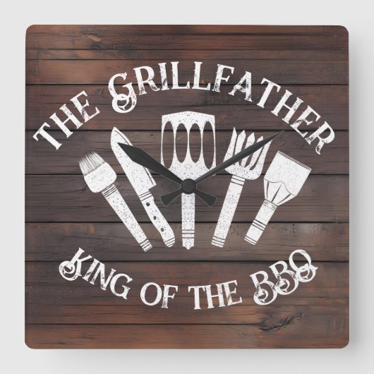 レトロな"The Grillfather: おもしろいBBQギフト" スクエア壁時計 (正面)