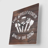 レトロな"The Grillfather: おもしろいBBQギフト" スクエア壁時計 (傾斜)