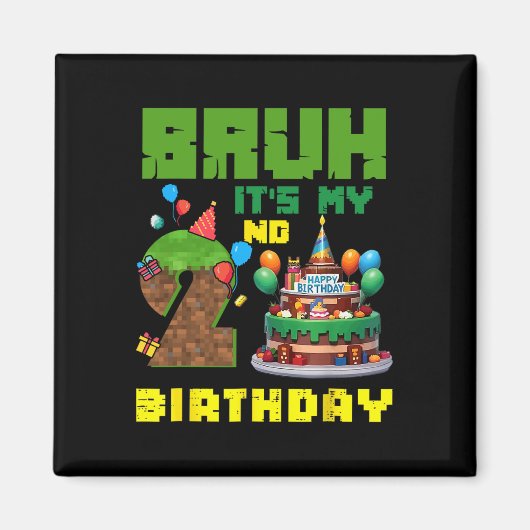 レトロなBruh 2歳の誕生日ピクセルケーキゲーマー 2歳 マグネット (正面)