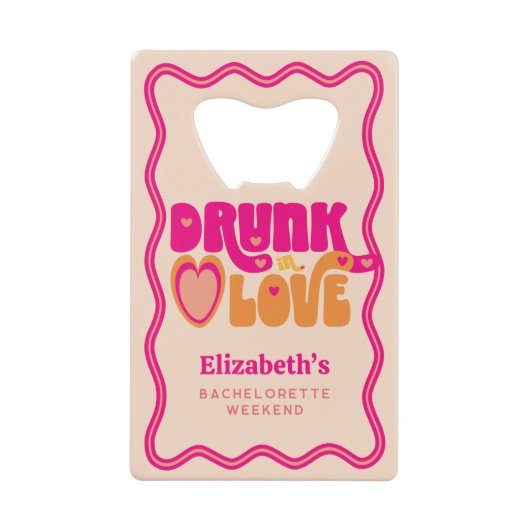 レトロなDrunk in Love独身最後の週末 クレジットカード栓抜き (正面)