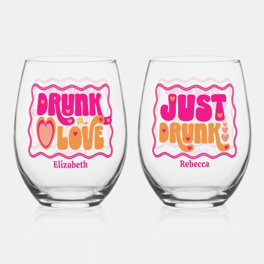 レトロなDrunk in Love ブライズメイドパーティー ステムなしワイングラス (裏面)