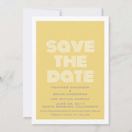 レトロなSave the Date招待状（イエロー） 招待状 (正面)