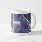 レトロなSFの宇宙ステーション ジャンボコーヒーマグカップ (正面右)