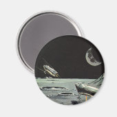 レトロなSFイラスト、ロケット船 月 惑星 マグネット (正面/裏面)