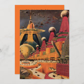 レトロなSFシティーの新築パーティー 招待状 (正面/裏面)