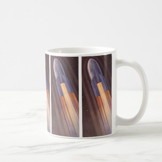 レトロなSF宇宙船ロケット コーヒーマグカップ (右)