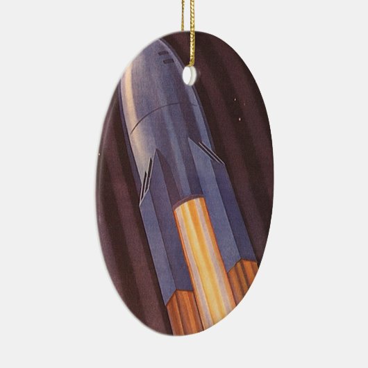 レトロなSF宇宙船ロケット, ヴィンテージイラスト - 未来の旅行と輸送のサイエンスフィクション画像 セラミックオーナメント (右)