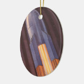 レトロなSF宇宙船ロケット, ヴィンテージイラスト - 未来の旅行と輸送のサイエンスフィクション画像 セラミックオーナメント (左)