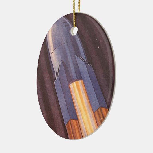 レトロなSF宇宙船ロケット, ヴィンテージイラスト - 未来の旅行と輸送のサイエンスフィクション画像 セラミックオーナメント (左)