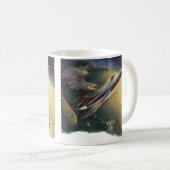 レトロなSF宇宙船航空機地球 コーヒーマグカップ (正面右)