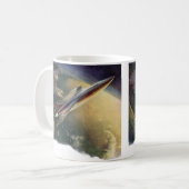 レトロなSF宇宙船航空機地球 コーヒーマグカップ (正面左)