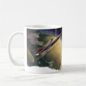 レトロなSF宇宙船航空機地球 コーヒーマグカップ (左)