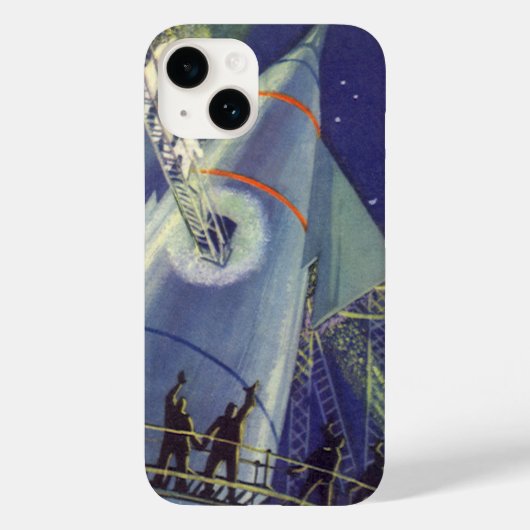 レトロなSF宇宙飛行士がロケット船に乗って Case-Mate iPhoneケース (裏面)