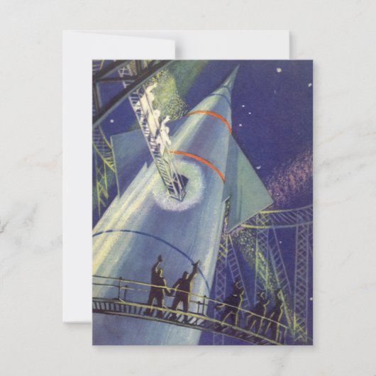 レトロなSF宇宙飛行士たちがロケット船に乗って (正面)