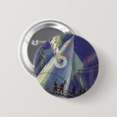 レトロなSF宇宙飛行士たちがロケット船に乗って 缶バッジ (正面&裏面)