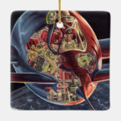 レトロなSF宇宙飛行士ロケット宇宙船 セラミックオーナメント (裏面)