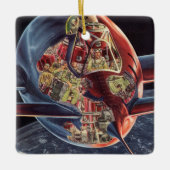 レトロなSF宇宙飛行士ロケット宇宙船 セラミックオーナメント (正面)