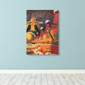 レトロなSF未来的都市を飛ぶ車 キャンバスプリント (インサイチュ (ウッドフロア))