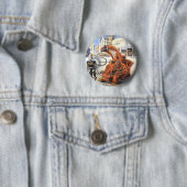 レトロなSF未来都市でのエイリアンの戦争 缶バッジ (インサイチュ)