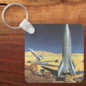 レトロなSF砂漠の惑星とロケット, キーホルダー (正面)