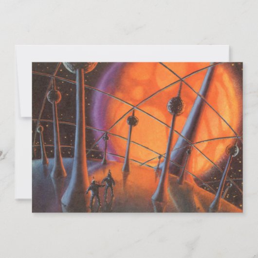 レトロなSF、アオレンジ色の太陽とエイリアン (正面)