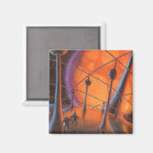 レトロなSF、アオレンジ色の太陽とエイリアン マグネット (正面/裏面)