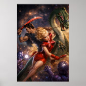 レトロなSF・ファンタジー宇宙アート ポスター (正面)