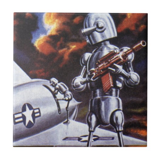 レトロなSF ミリタリー ロボット兵隊 タイル (正面)