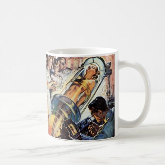 レトロなSF、女性ラボ実験 コーヒーマグカップ (右)