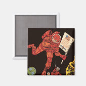 レトロなSF、宇宙飛行士の月着陸 マグネット (正面/裏面)