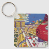 レトロなSF、未来的なニューヨーク市 キーホルダー (正面)