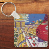 レトロなSF、未来的なニューヨーク市 キーホルダー (正面)