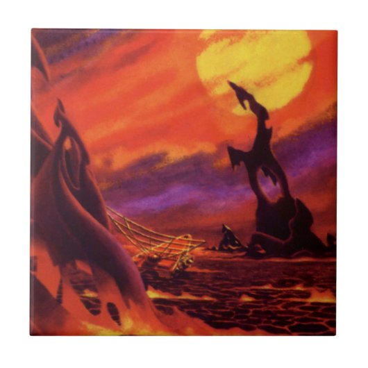 レトロなSF 火山の惑星 赤い溶岩で タイル (正面)