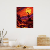 レトロなSF 火山の惑星 赤い溶岩で ポスター (キッチン)