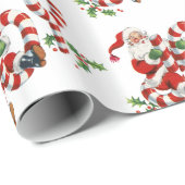 レトロにかわいいおもしろいのサンタの喜びのクリスマスのプレゼントの包むこと ラッピングペーパー (ロールコーナー)