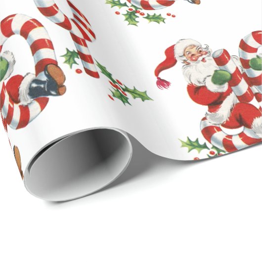 レトロにかわいいおもしろいのサンタの喜びのクリスマスのプレゼントの包むこと ラッピングペーパー (ロールコーナー)