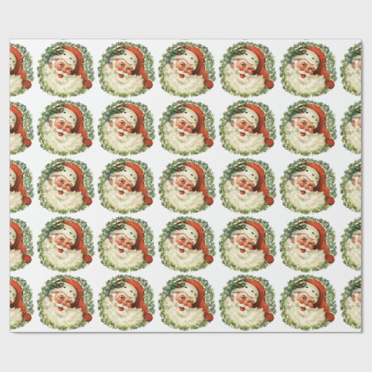 レトロにぽっちゃりしたサンタのリースのクリスマスのプレゼントの包むこと ラッピングペーパー (フラット)