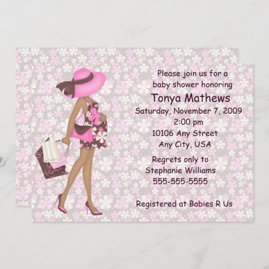 レトロによっては開花しますベビーシャワーの招待状(ピンクのオウム)が 招待状 (正面/裏面)